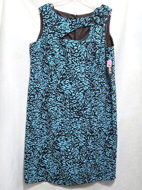LE BOS Turquoise/Black Abstract Print Sleeveless Shift Dress